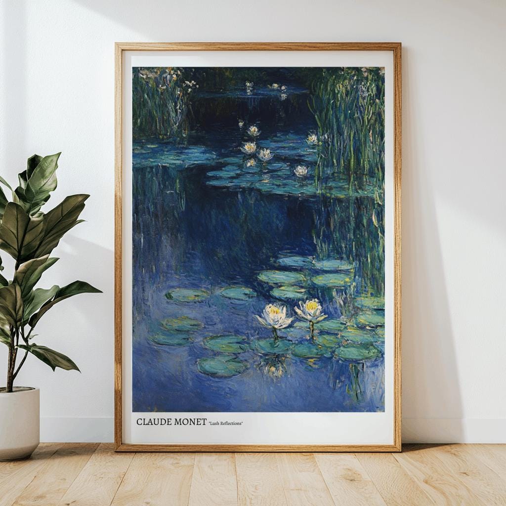 Monet Water Lily Pond Art Print – Impressionist Blue Landscape Poster | Digital Download