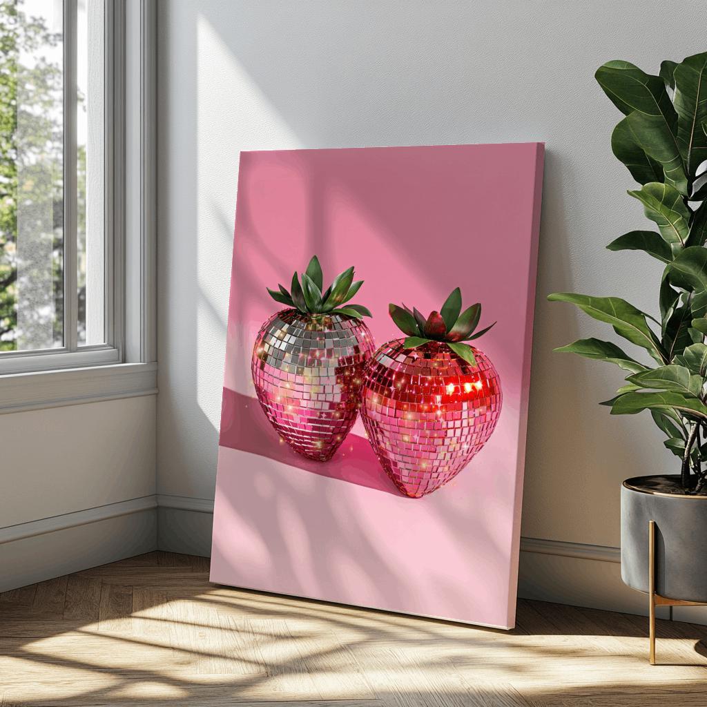 Pink Disco Strawberries Poster – Trendy Glam Kitchen Wall Art (Digital Download)