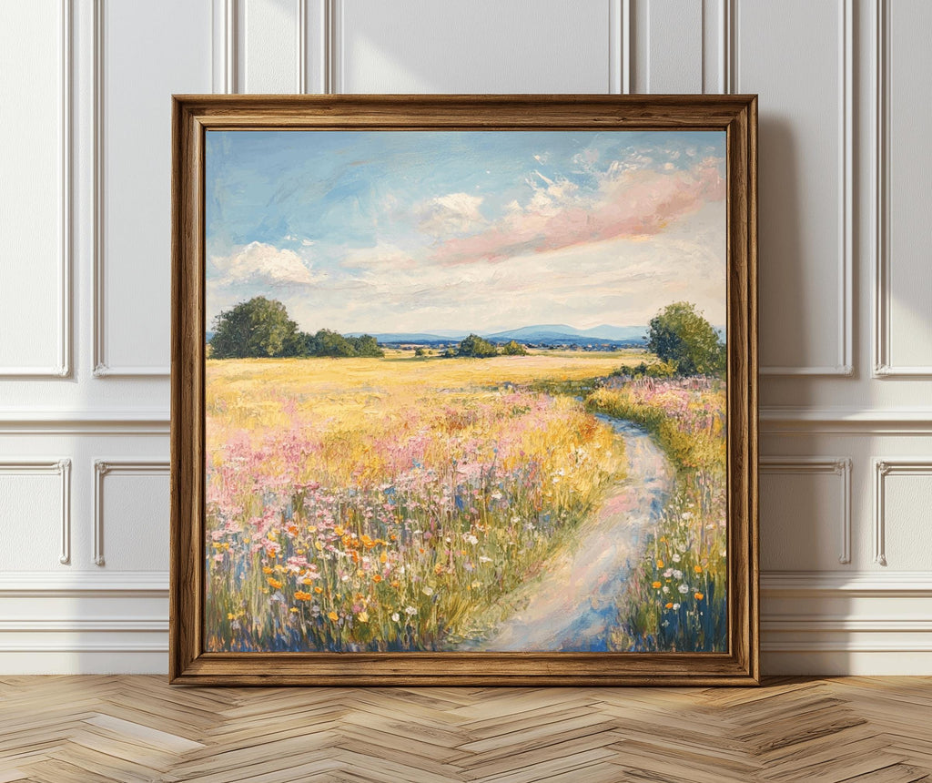 Monet Inspired Meadow Art Print – Impressionist Landscape Wall Art, Floral Field Painting (Digital Download)