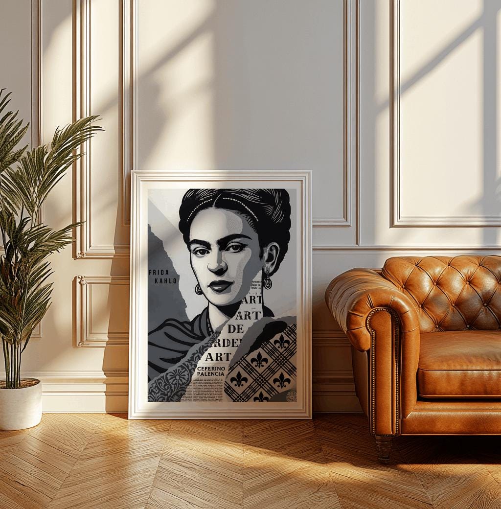 Frida Kahlo Portrait Print – Black & White Mexican Art (Digital Download)