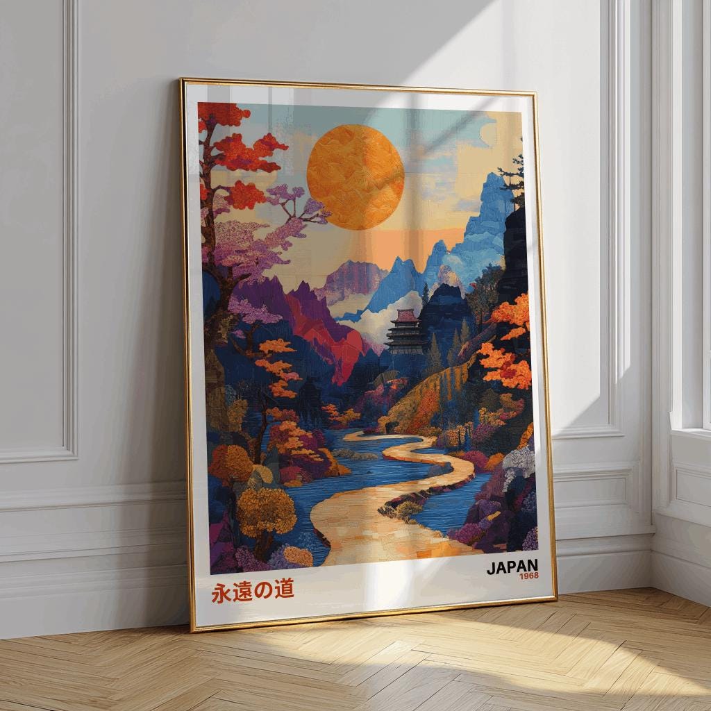Japanese Sunset Landscape Print – Wabi-Sabi Japandi Wall Art (Digital Download )