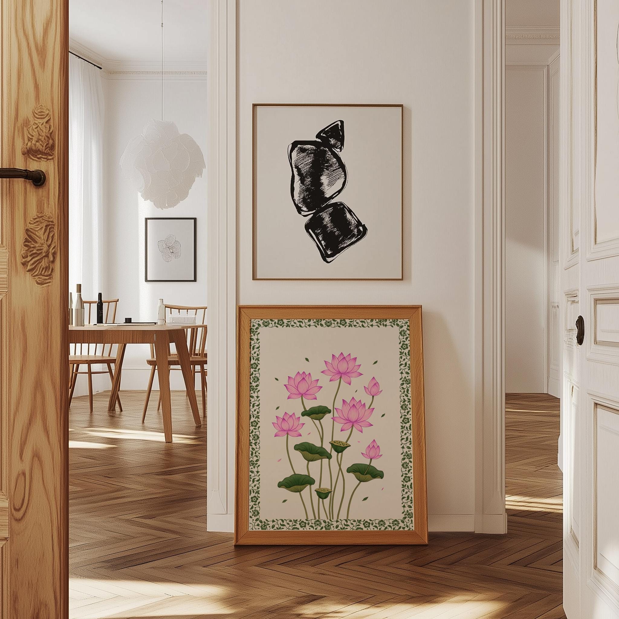 Vintage Pink Lotus Flower Art Print – Indian Botanical Wall Art (Digital Download)