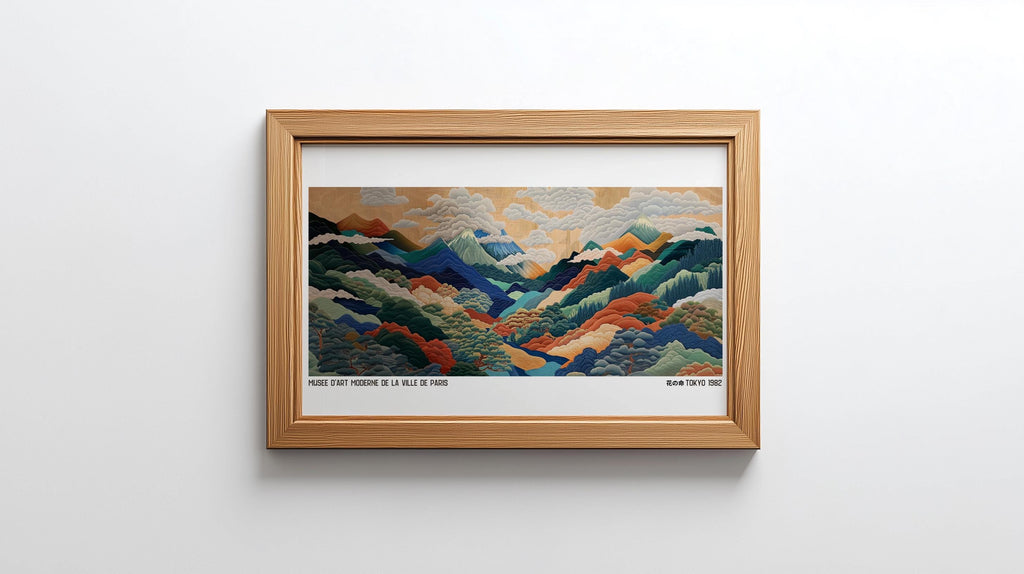 Japanese Mountainscape Art Print – Abstract Polka Dot Landscape Poster (Digital Download)