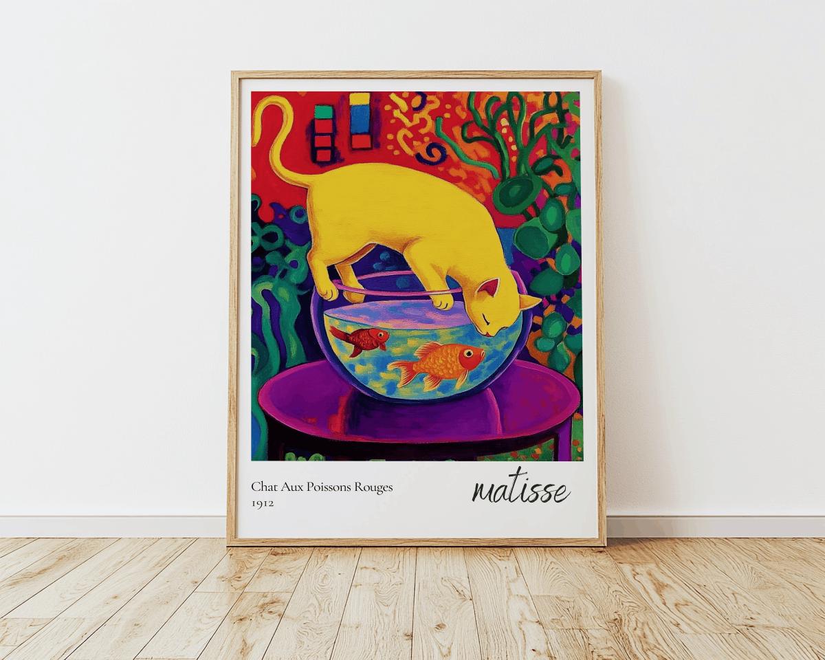 Matisse-Inspired Cat & Goldfish Art Print – Colorful Fauvist Poster (Digital Download)
