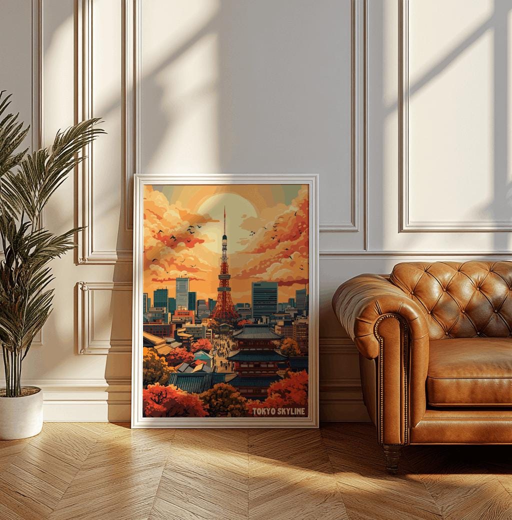 Tokyo Skyline Poster – Retro Japanese Cityscape Art Print | Digital Download
