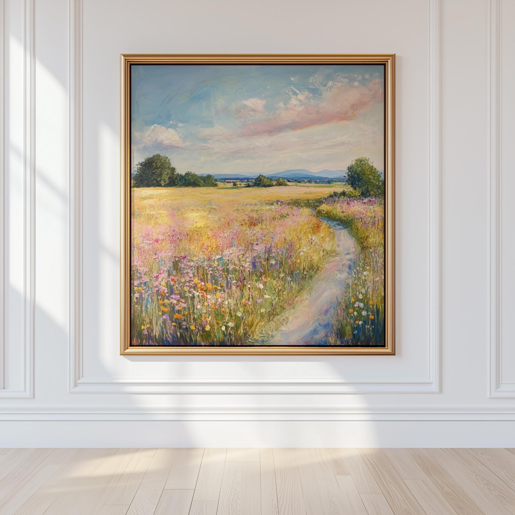 Monet Inspired Meadow Art Print – Impressionist Landscape Wall Art, Floral Field Painting (Digital Download)