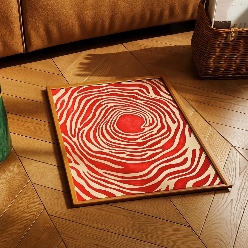 Red Abstract Art Print – Bold Mid-Century Modern Wall Decor (Digital Download)