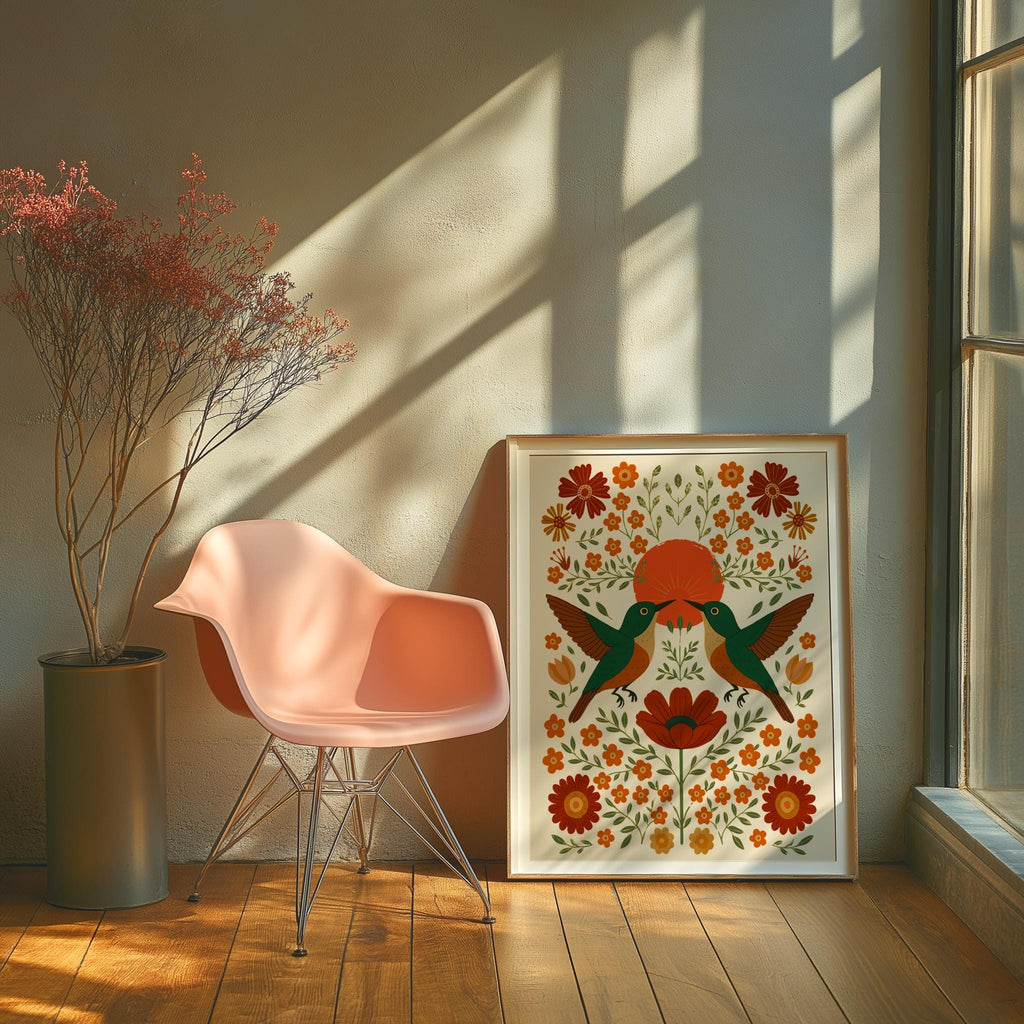 Scandinavian Folk Hummingbird Poster – Nordic Nature Wall Art | Digital Download