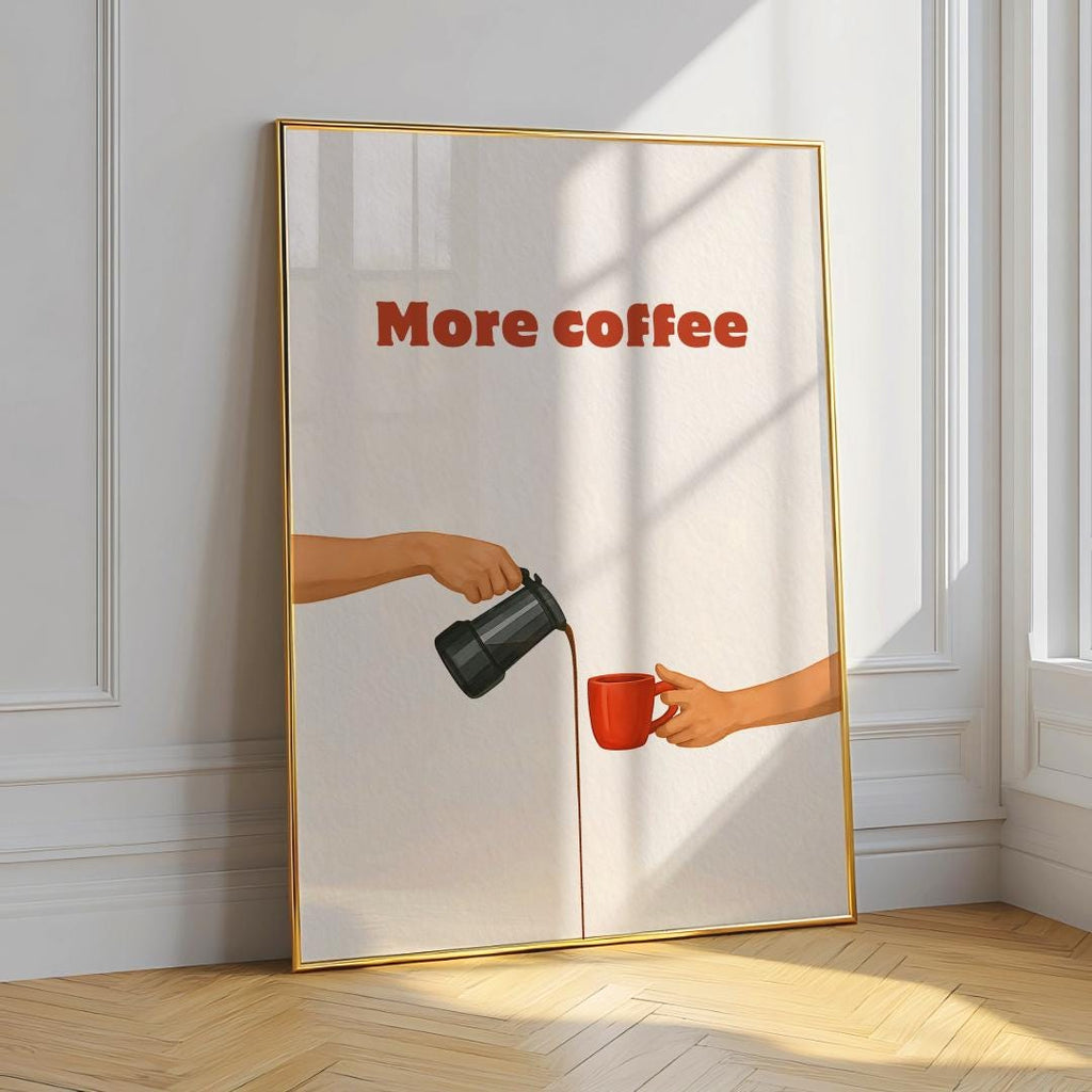 More Coffee Poster – Italian Moka Pot Wall Art, Retro Kitchen Print (Digital Download)