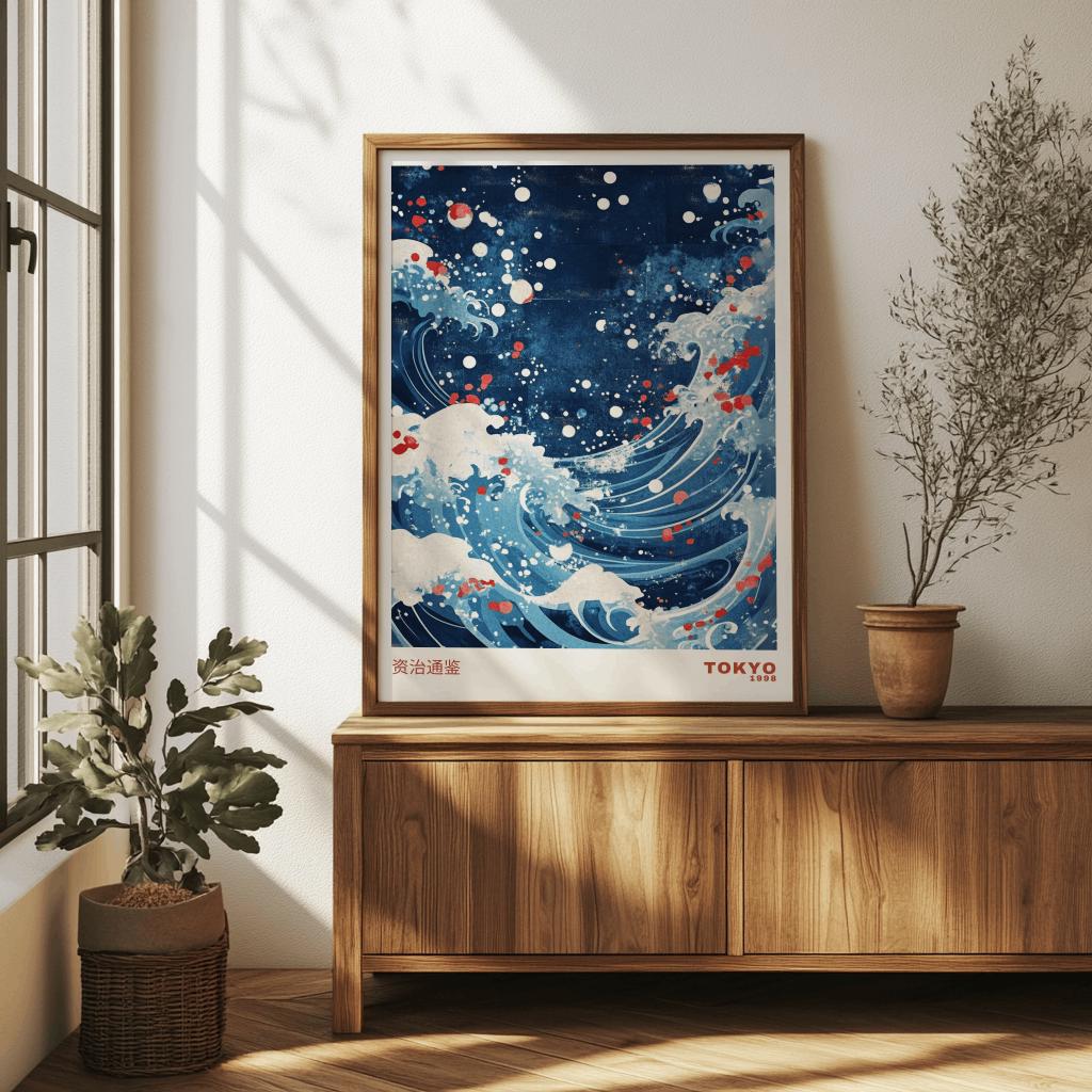 Blue Japanese Wave Poster – Japandi Ocean Wall Art (Digital Download)