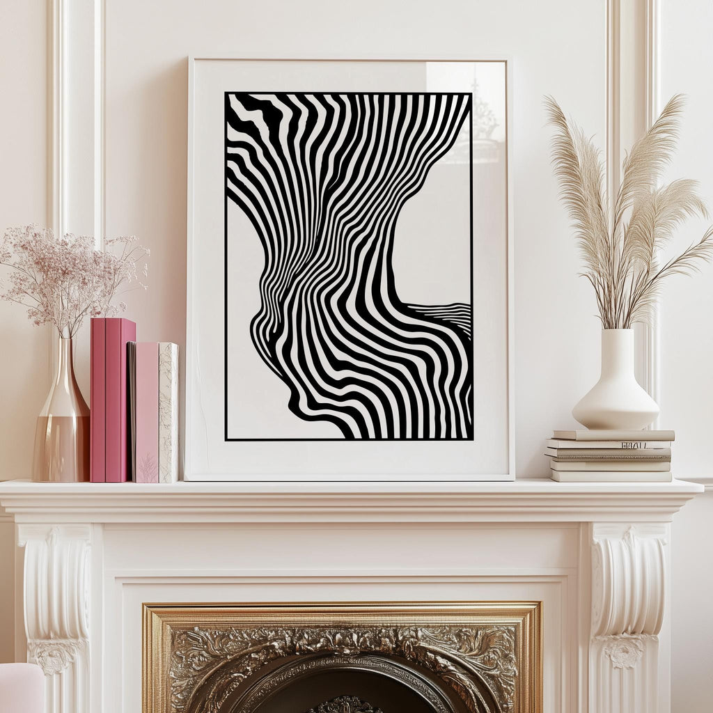 Black Line Abstract Art Print – Mid-Century Modern Neutral Wall Decor | Digital Download