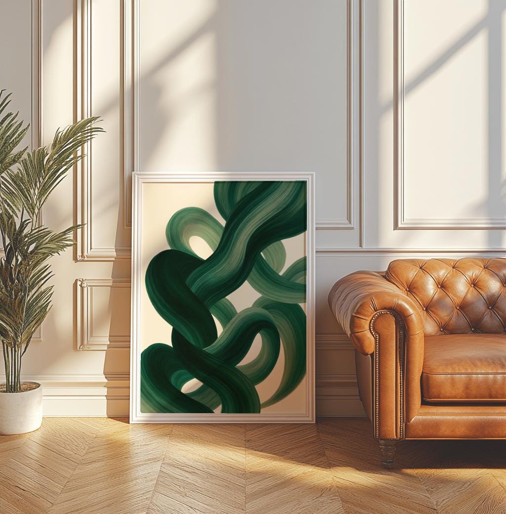 Sage Green Mid-Century Abstract Wall Art – Modern Minimalist Printable Decor (Digital Download)