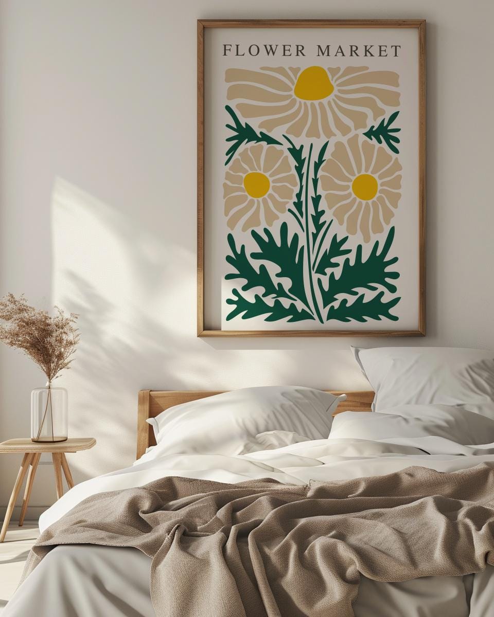 Flower Market Poster – Retro Abstract Daisy Art Print (Digital Download)