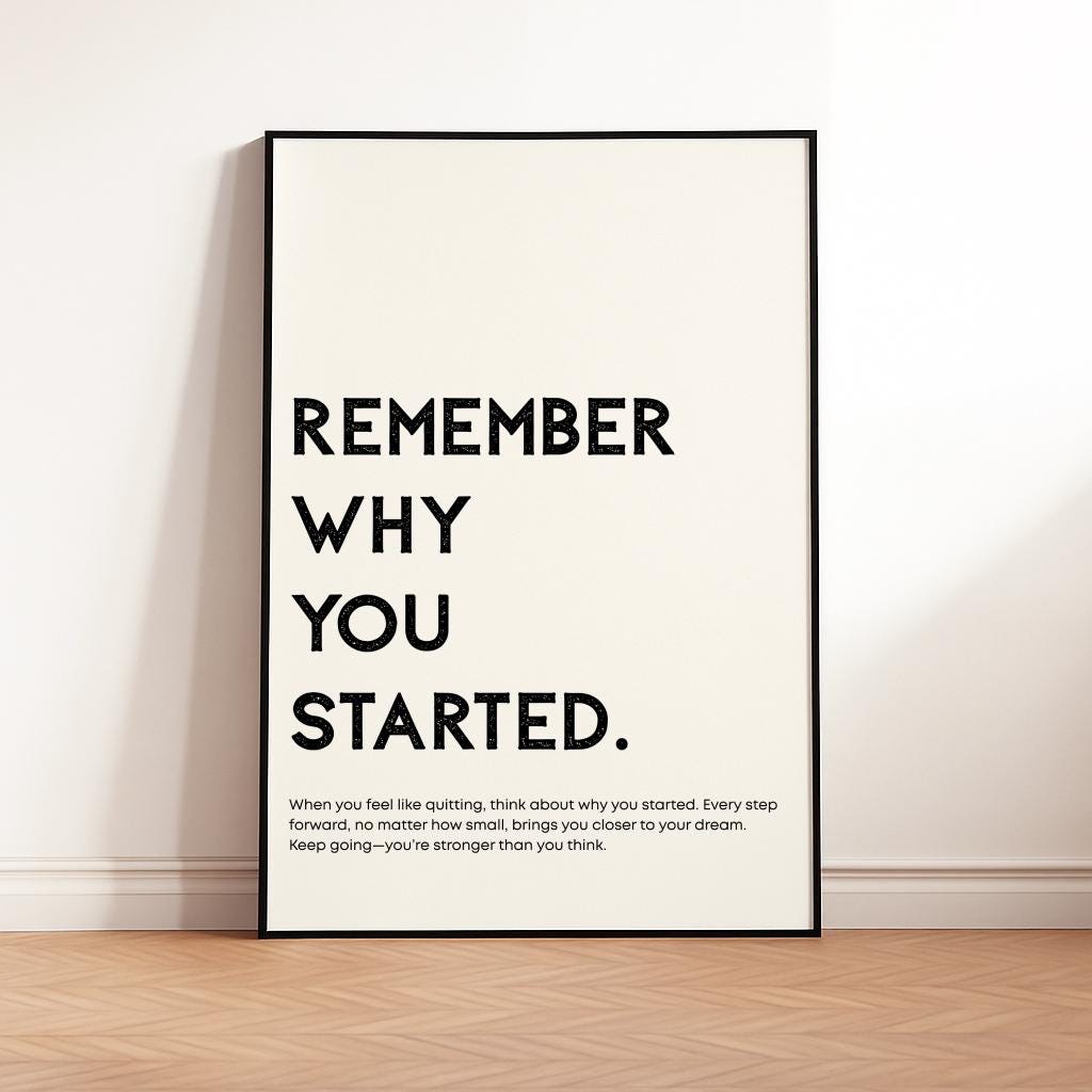 Remember Why You Started – Minimal Motivational Quote Print (Digital Download)