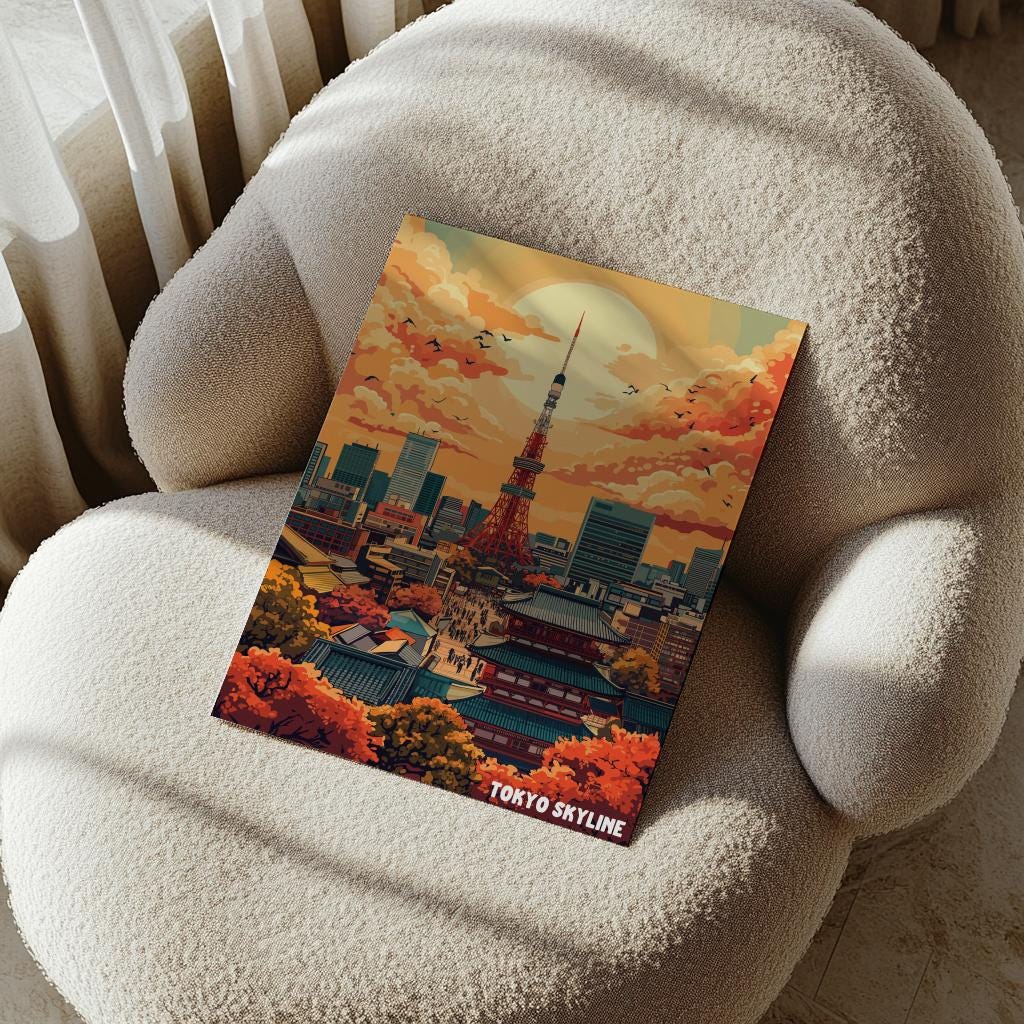 Tokyo Skyline Poster – Retro Japanese Cityscape Art Print | Digital Download