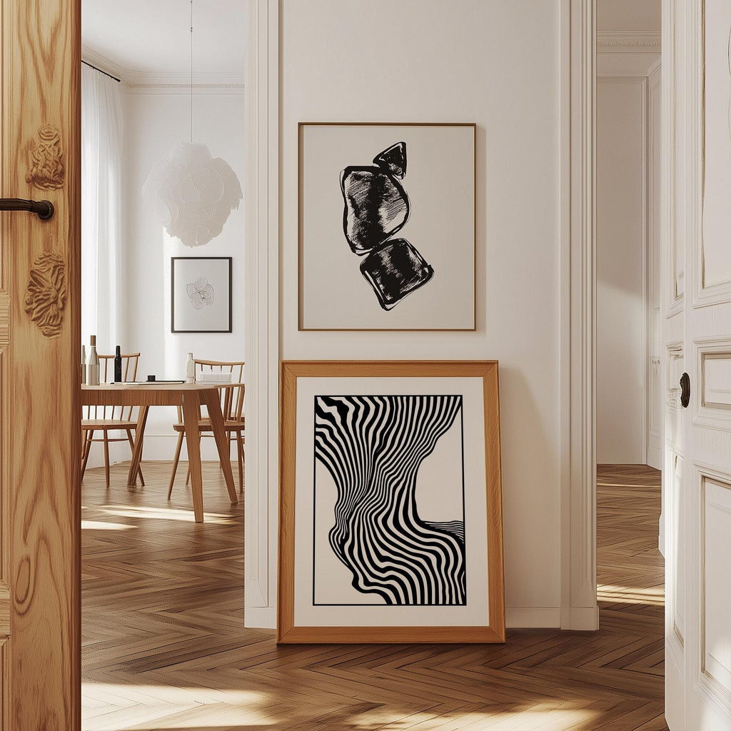 Black Line Abstract Art Print – Mid-Century Modern Neutral Wall Decor | Digital Download