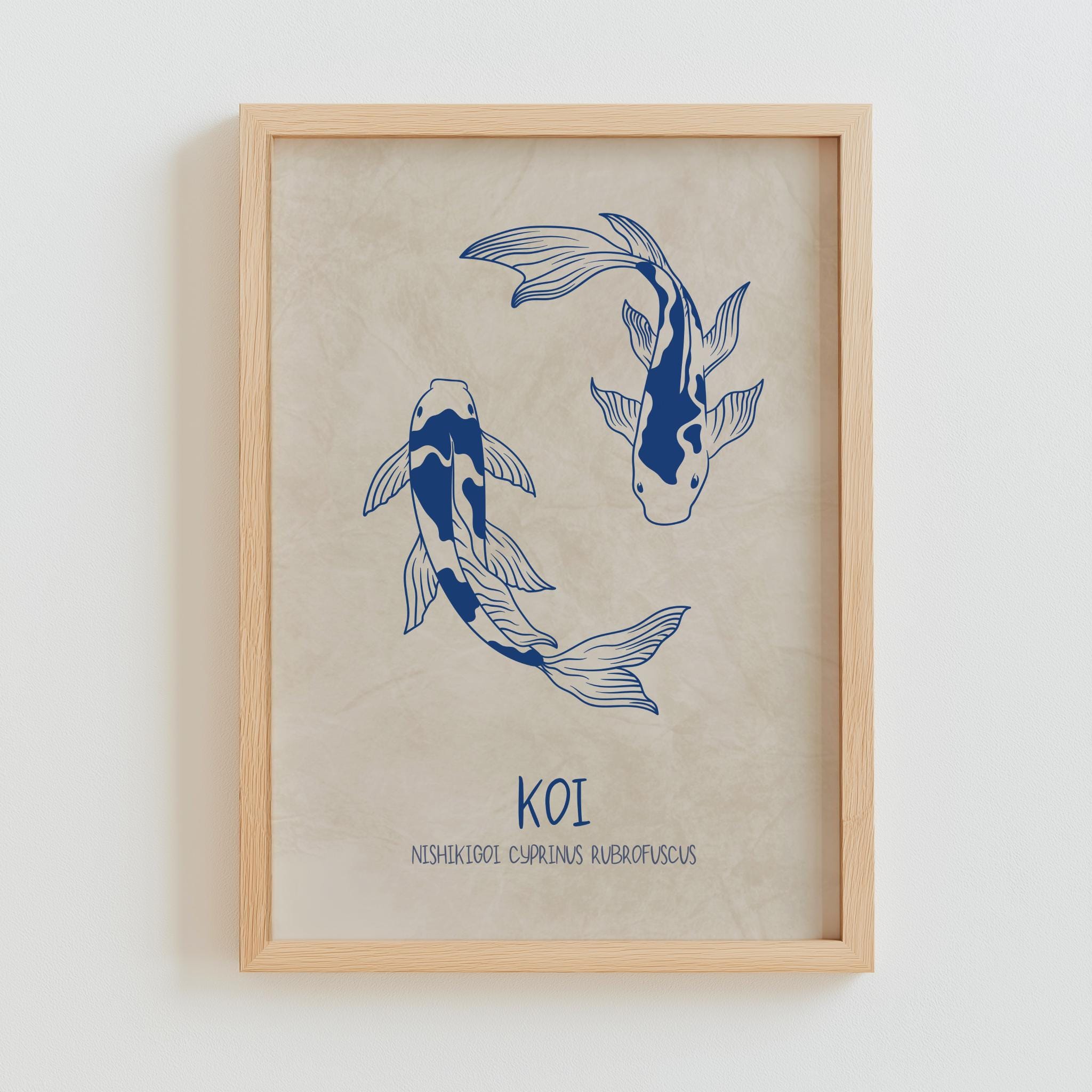 Japanese Koi Fish Art Print – Minimalist Blue Zen Wall Decor (Digital Download)