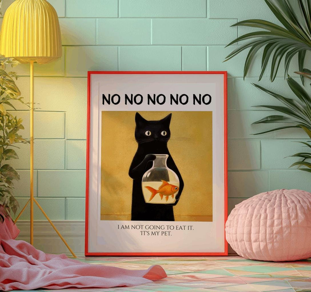 Fun Black Cat Poster, Cute Cat Poster, Cute Kitten Illustration, No No No Printable Wall Art, Cat Lover Gift, Funny Cat Poster, Cat Lover