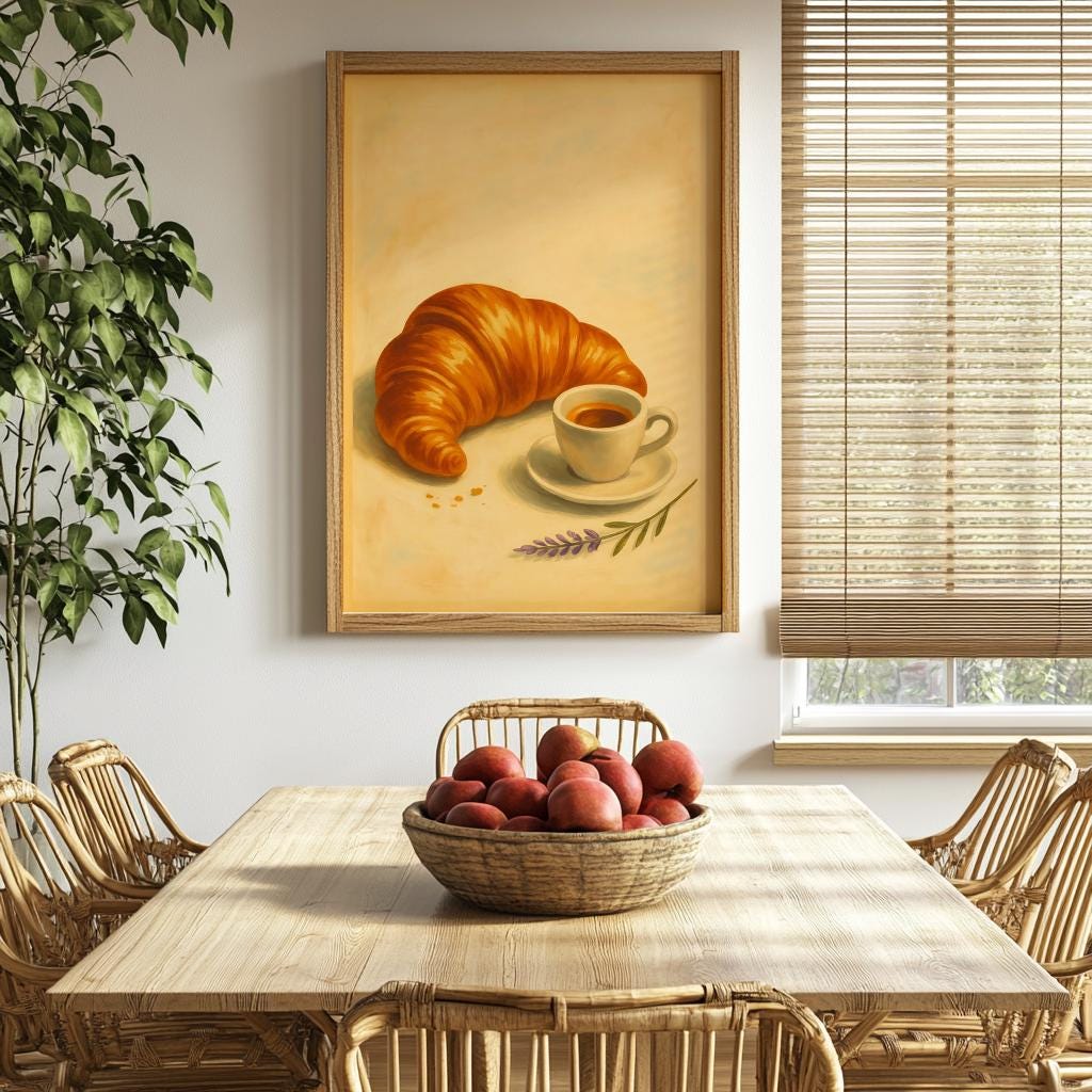 Croissant & Coffee Poster – French Café Kitchen Wall Art | Digital Download