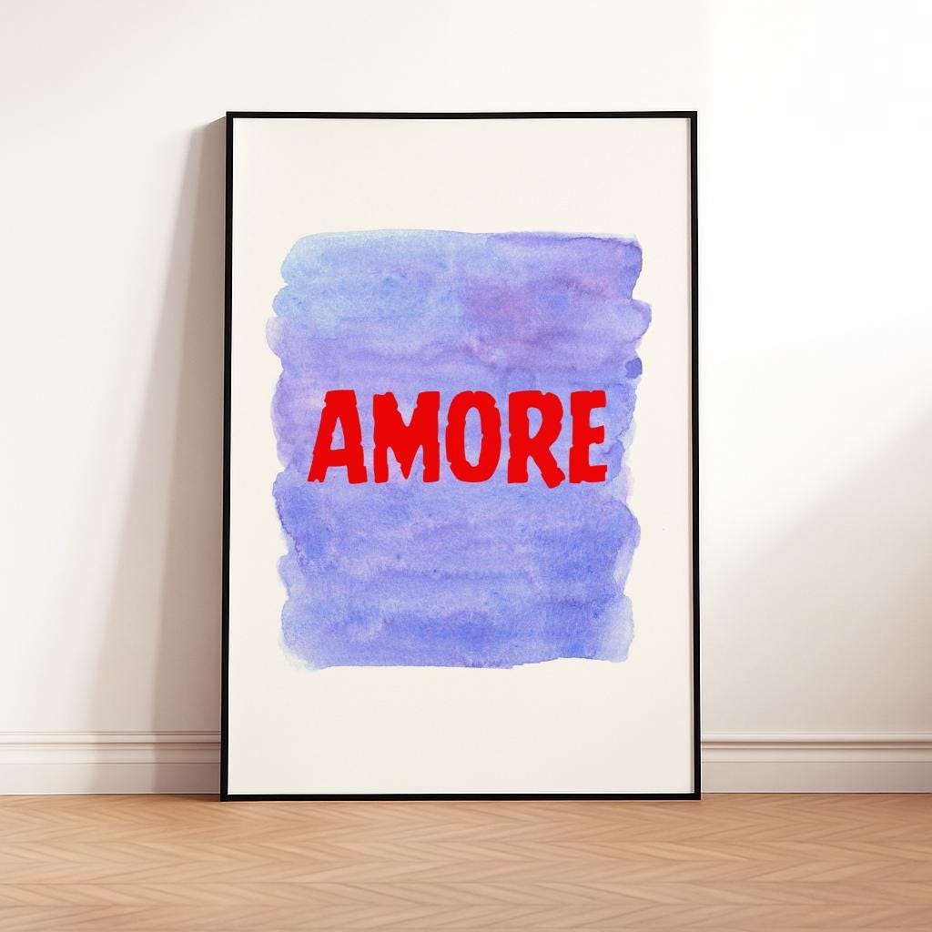 Amore Typography Poster – Purple Watercolor Eclectic Wall Art (Digital Download)