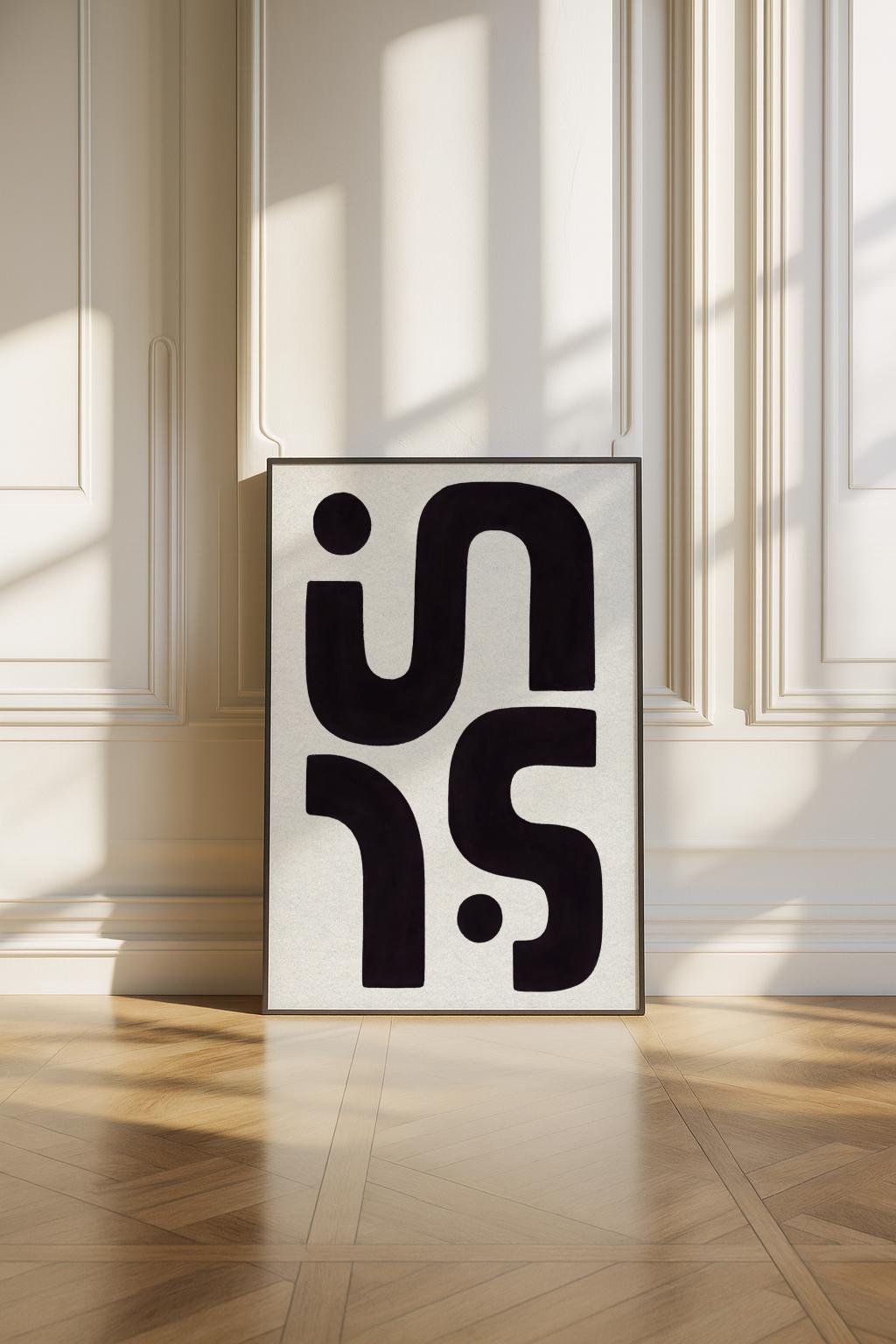 Geometric Abstract Print – Mid Century Modern Beige & Black Wall Art (Digital Download)