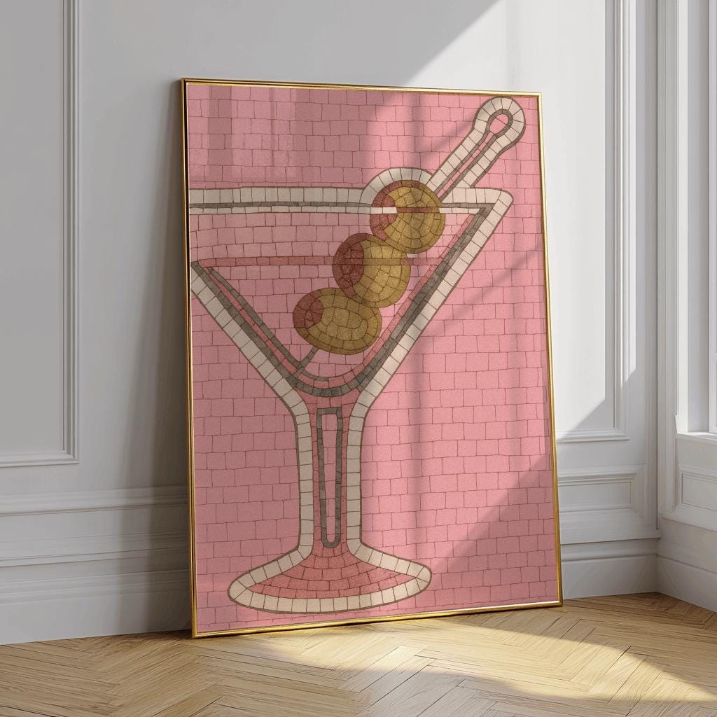 Ace Card Martini Art Print: Minimalist Cocktail Bar Decor (Digital Download 20x28 inches)