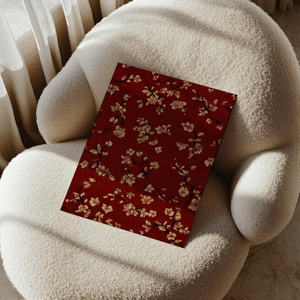 Burgundy Floral Tapestry Poster – Dark Red Vintage Botanical Print (Digital Download)