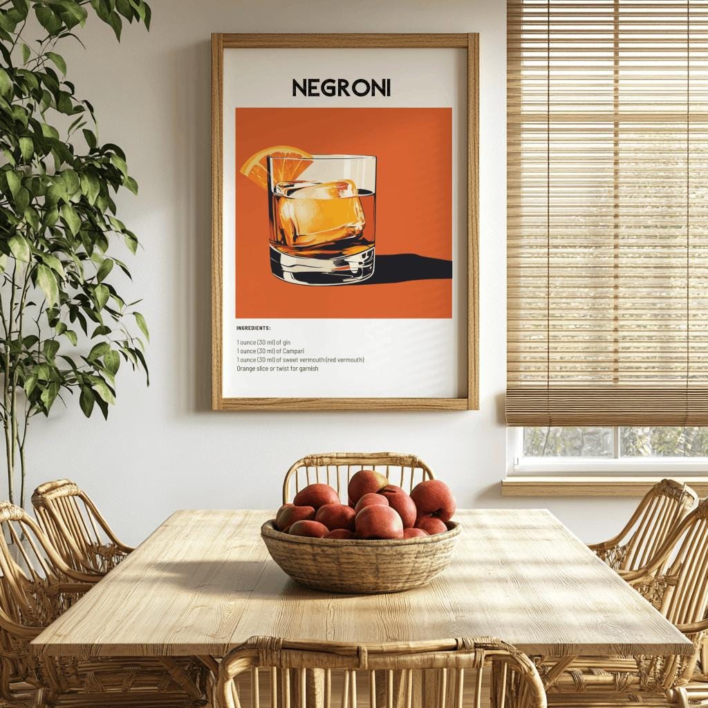 Negroni Cocktail Poster – Retro Bar Cart Art & Vintage Drink Print (Digital Download)