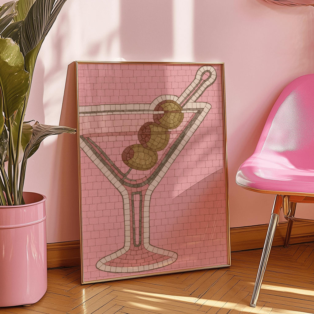 Ace Card Martini Art Print: Minimalist Cocktail Bar Decor (Digital Download 20x28 inches)