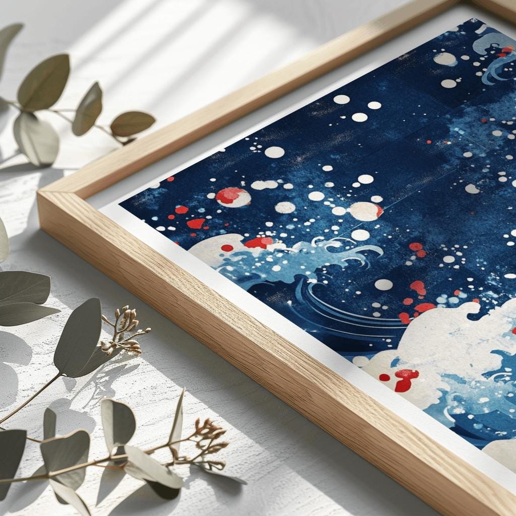 Blue Japanese Wave Poster – Japandi Ocean Wall Art (Digital Download)