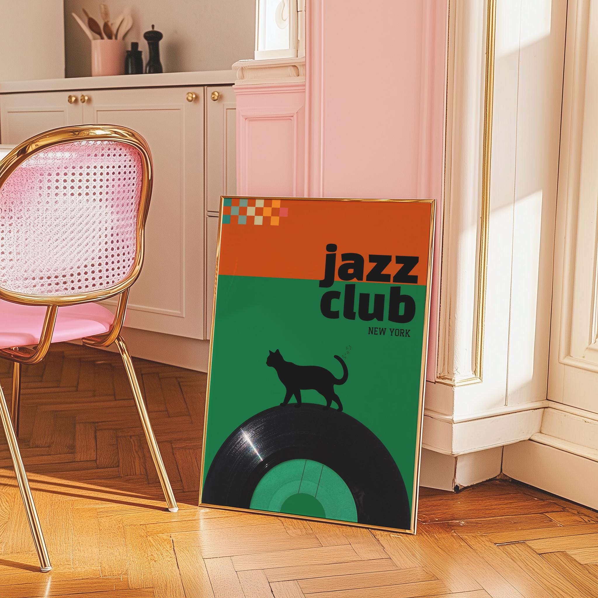 Retro Jazz Club Print – Mid-Century Modern Music Poster, Vinyl Record Art (Digital Download)
