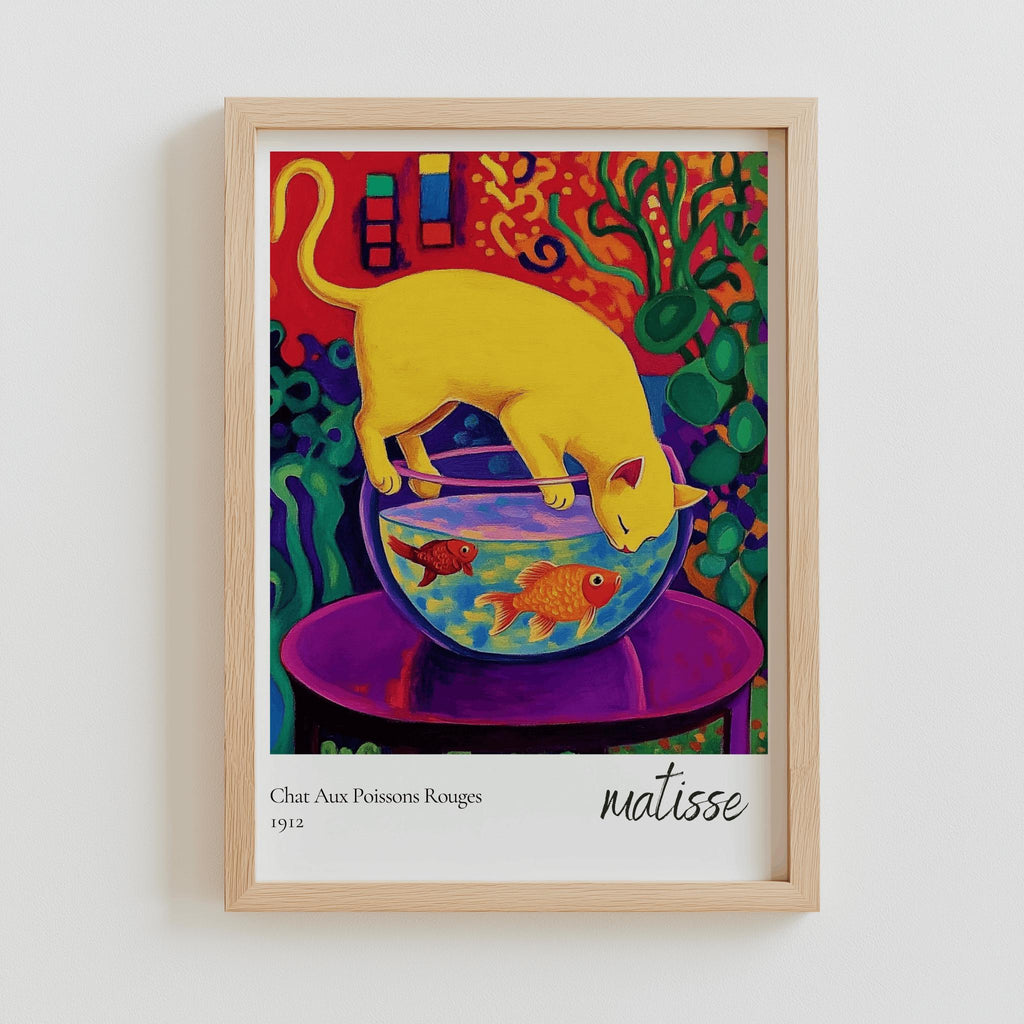 Matisse-Inspired Cat & Goldfish Art Print – Colorful Fauvist Poster (Digital Download)