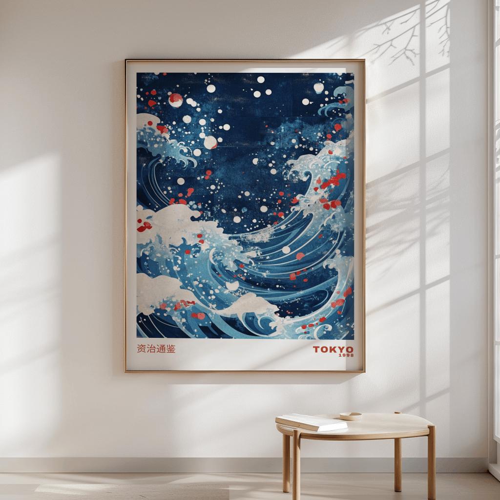 Blue Japanese Wave Poster – Japandi Ocean Wall Art (Digital Download)