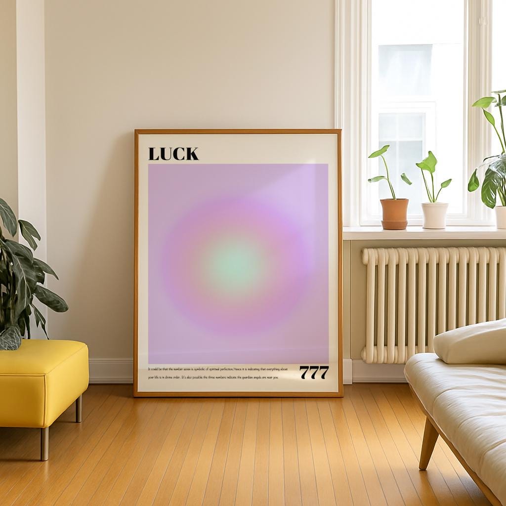777 Angel Number Poster – Purple Aura Luck Print, Spiritual Y2K Wall Art (Digital Download)