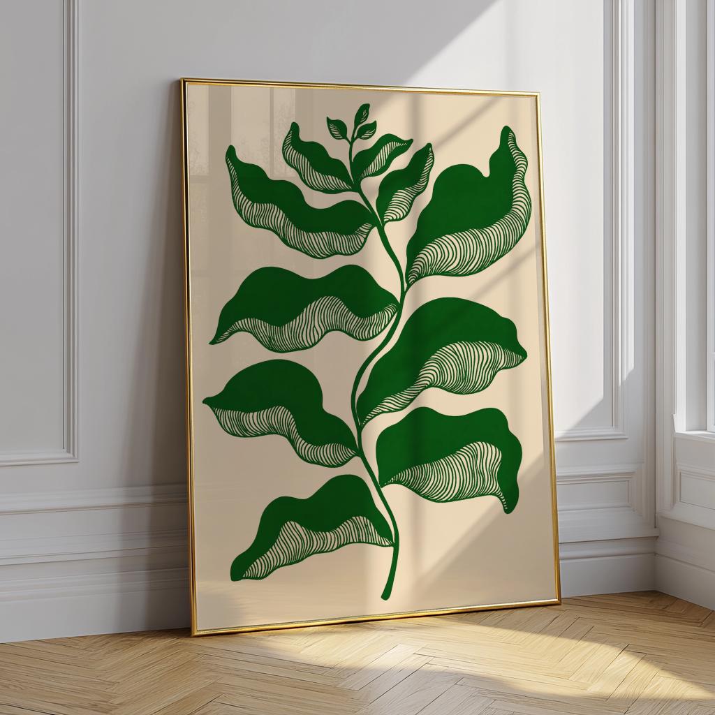 Sage Green Botanical Poster – Minimalist Japandi Leaf Wall Art (Digital Download)