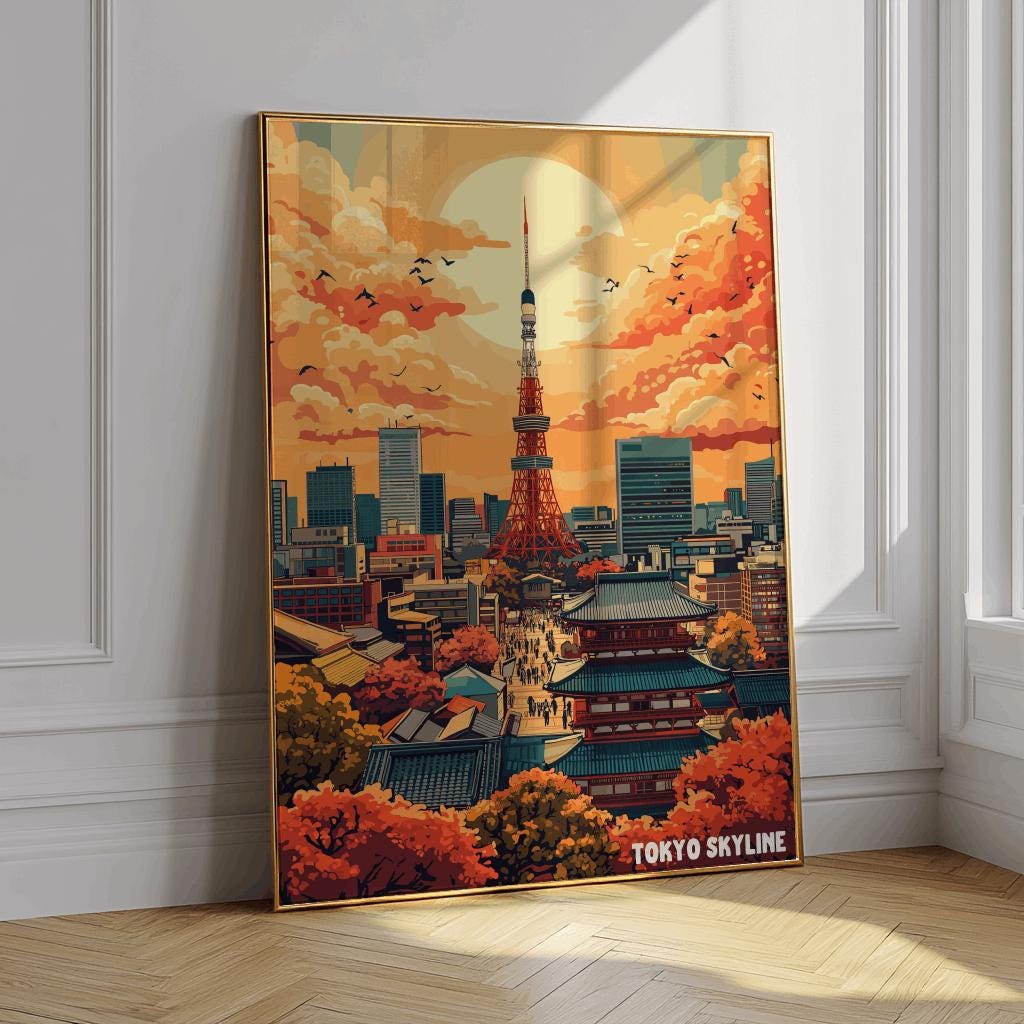 Tokyo Skyline Poster – Retro Japanese Cityscape Art Print | Digital Download