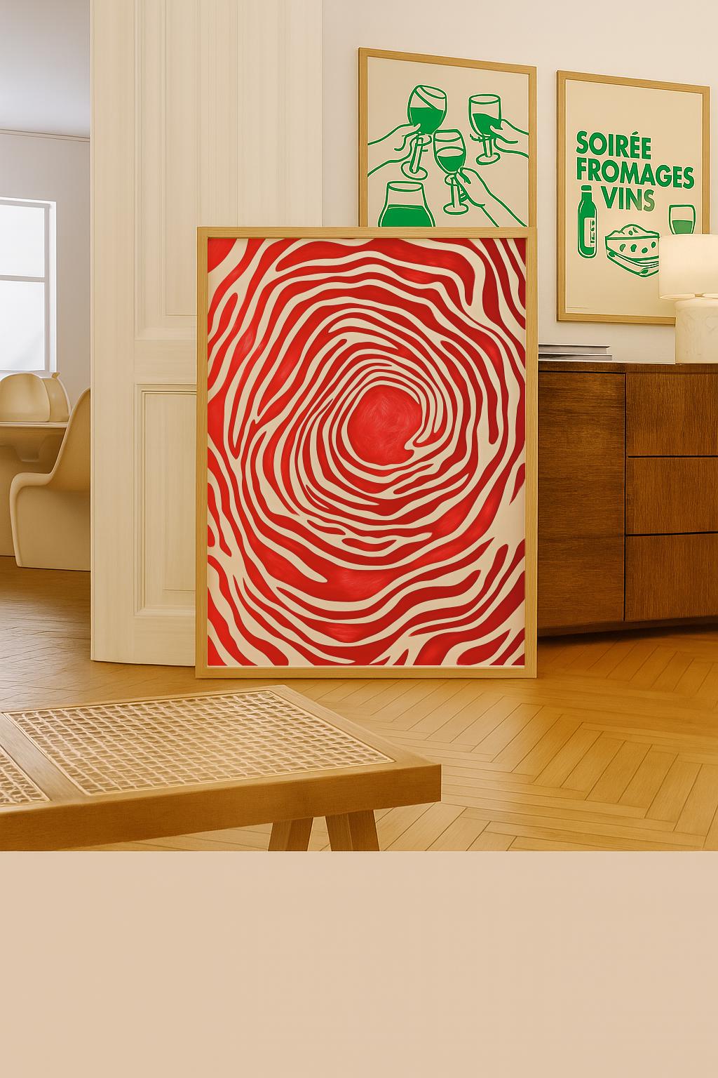 Red Abstract Art Print – Bold Mid-Century Modern Wall Decor (Digital Download)