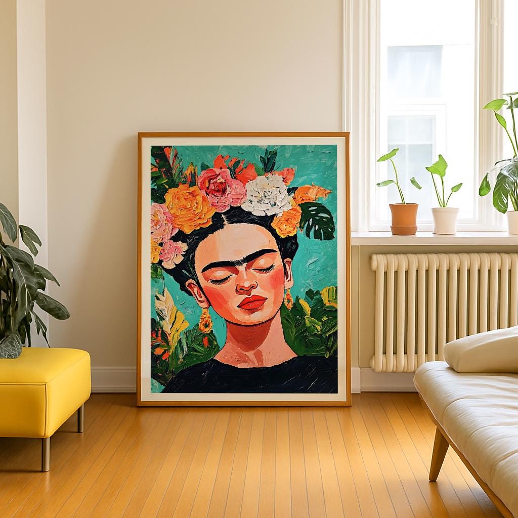 Frida Kahlo–Inspired Portrait Print – Vibrant Feminist Mexican Art (Digital Download)