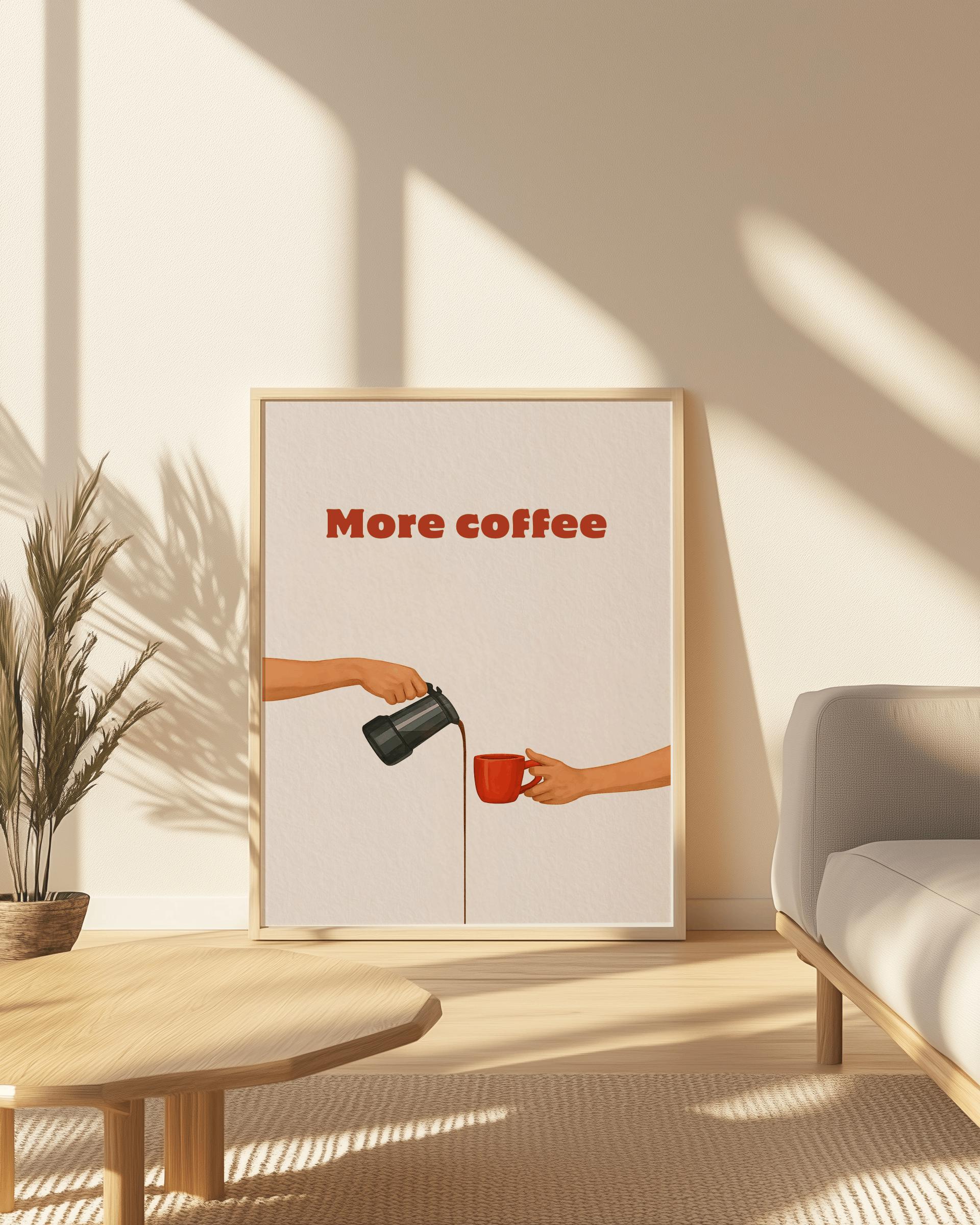 More Coffee Poster – Italian Moka Pot Wall Art, Retro Kitchen Print (Digital Download)