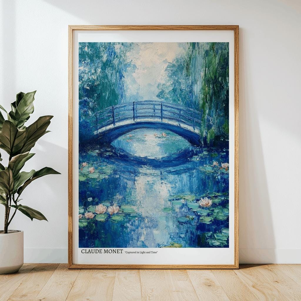 Monet Water Lilies Inspired Poster – Impressionist Bridge & Garden Art Print (Digital Download)