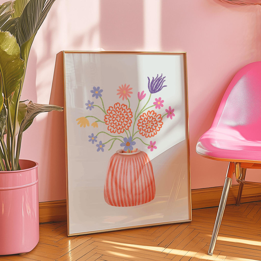 Danish Pastel Flower Vase Poster – Cute Retro Floral Art Print (Digital Download)