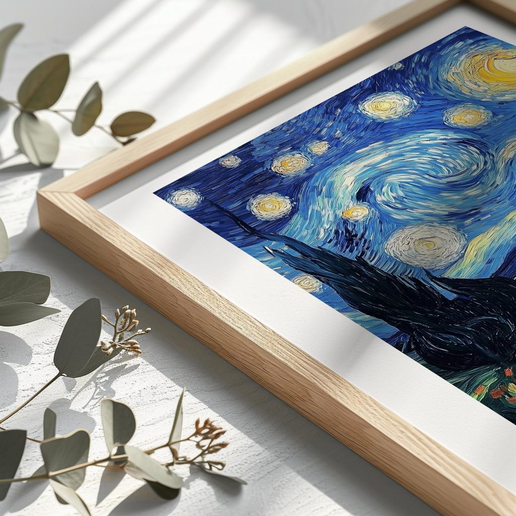 Starry Night Inspired Print – Van Gogh Style Wall Art, Blue Night Landscape (Digital Download)
