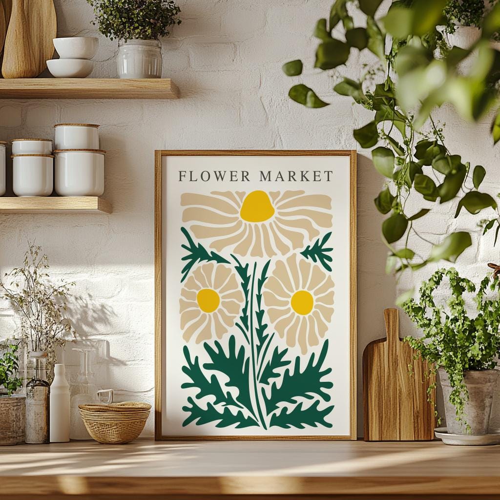 Flower Market Poster – Retro Abstract Daisy Art Print (Digital Download)