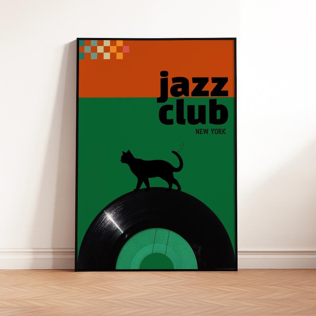 Retro Jazz Club Print – Mid-Century Modern Music Poster, Vinyl Record Art (Digital Download)