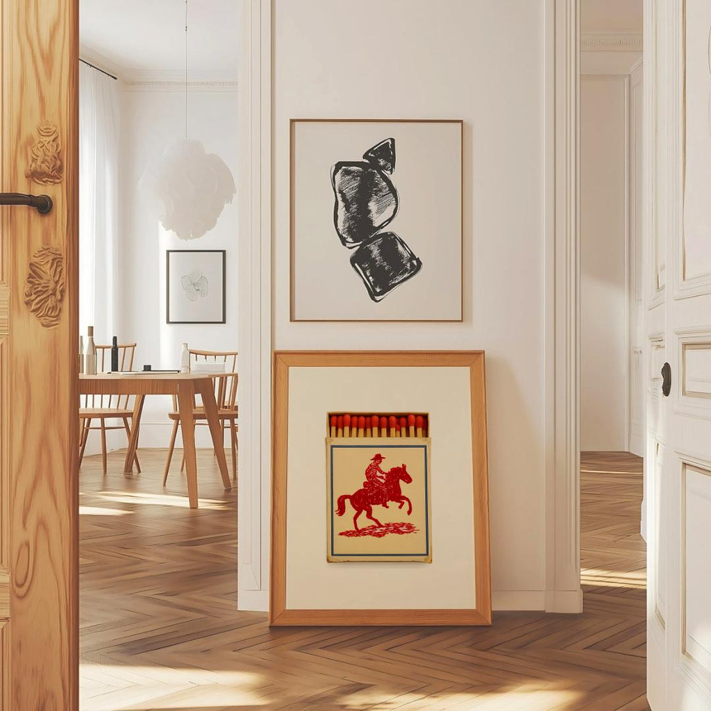 Cowboy Matchbook Poster – Red Rider on Horse, Cobalt Blue Border, Digital Download