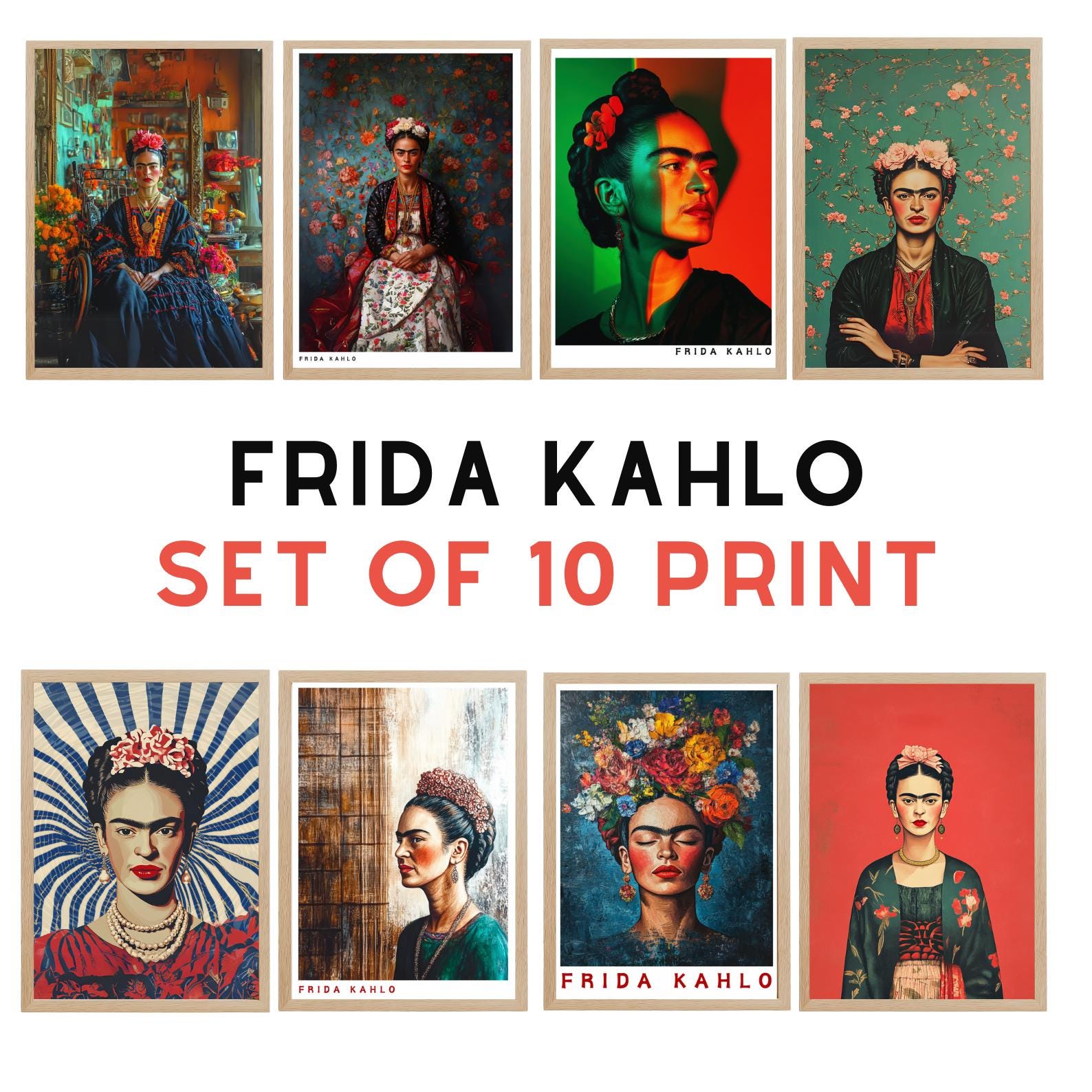 Frida Kahlo Art Prints: Set of 10 Gallery Wall Decor (Digital Download)