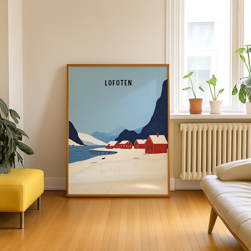 Lofoten Norway Travel Poster – Minimal Scandinavian Wall Art (Digital Download)