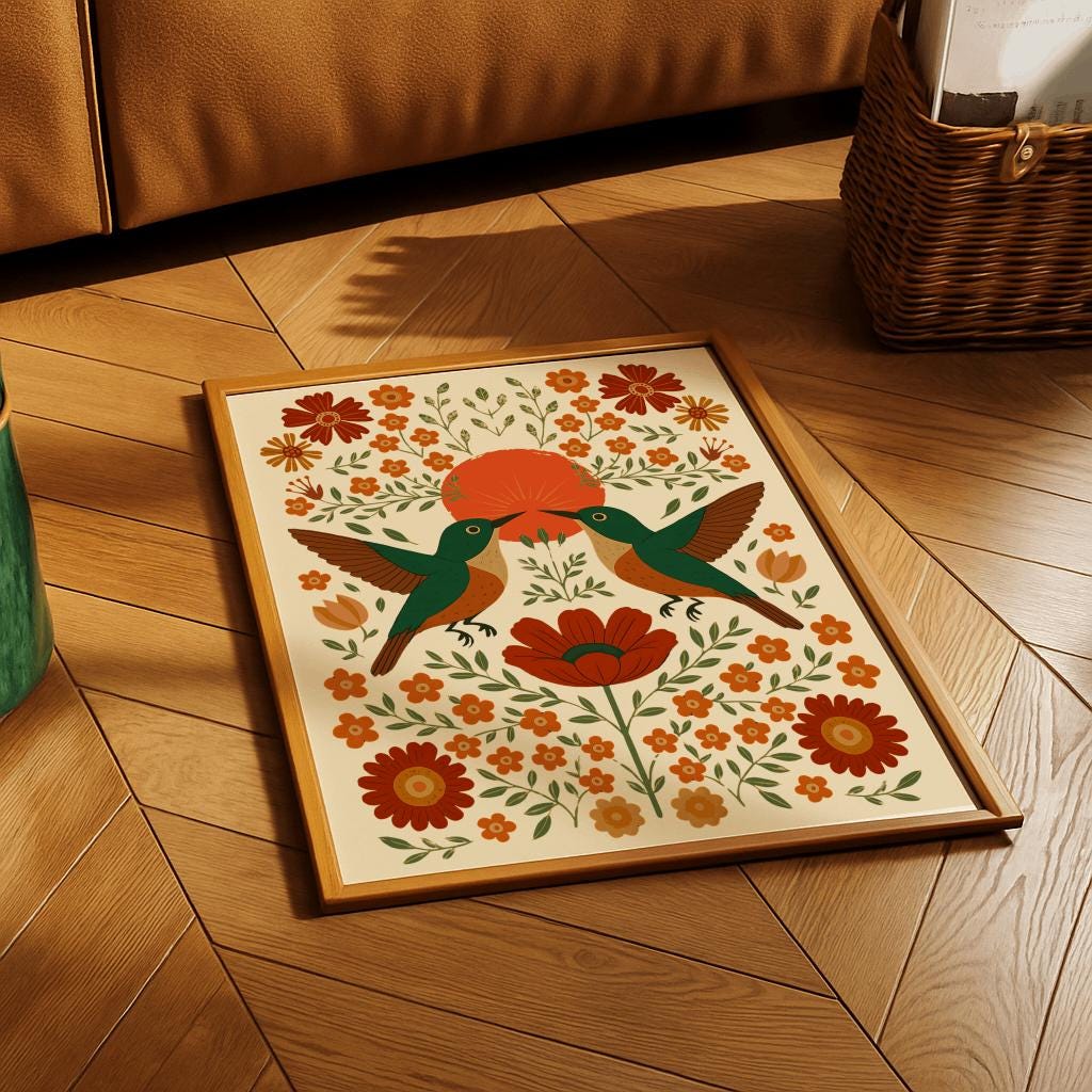 Scandinavian Folk Hummingbird Poster – Nordic Nature Wall Art | Digital Download