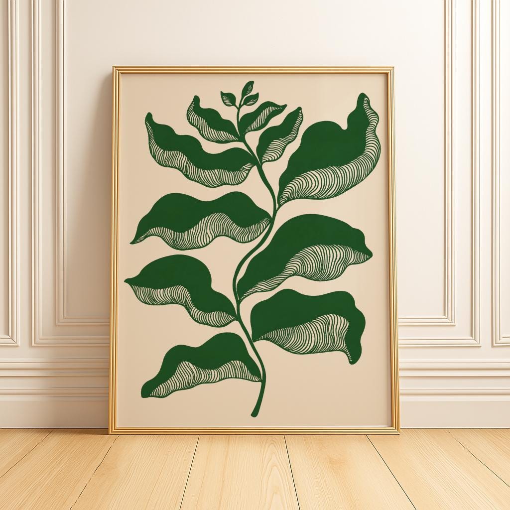 Sage Green Botanical Poster – Minimalist Japandi Leaf Wall Art (Digital Download)
