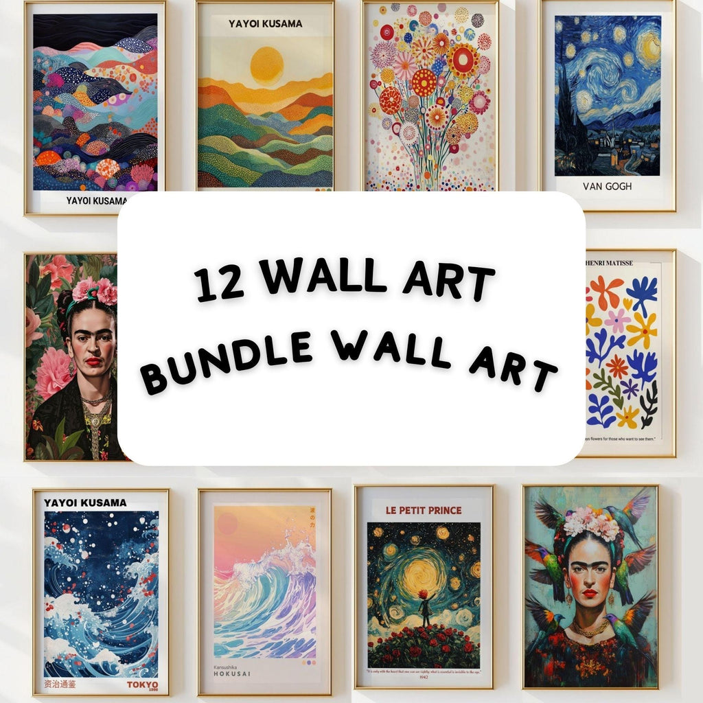 Gallery Wall Art Bundle (Set of 12) – Eclectic Printable Art Pack, Frida Kahlo & Modern Artist Inspired Digital Prints